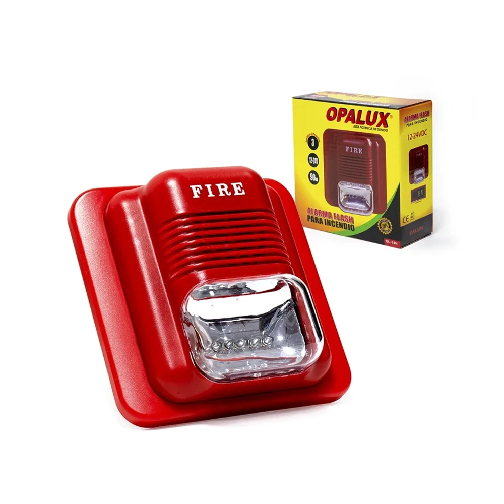 Alarma contra Incendio con Strobo Opalux GL-14 Estrobo Flash Luminoso con Sirena de Emergencia Opalux GL-14