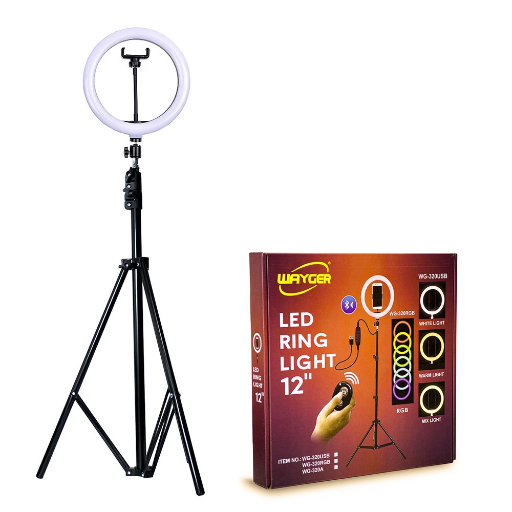 Aro LED de 30cm | UltraBrillante | Wayger | WG-320USB Aro Selfie de 12 Pulgadas | LED UltraBrillante en 3 tonalidades | WG-320USB