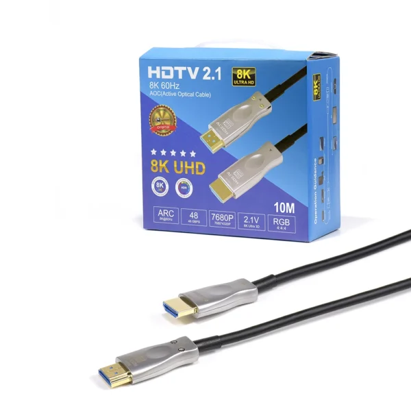 Cable HDMI de 10M con fibra Óptica  8K v2.1 Delcom DAOC010 Cable HDMI de 10 Metros en fibra optica digital AOC, con soporte de Alta Resolución 8K v2.1, Adaptable a 4K y Full HD - Delcom DAOC010