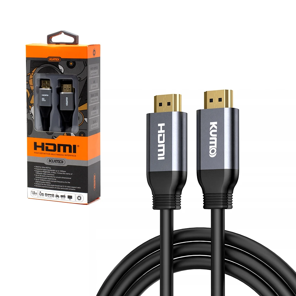 Cable HDMI de 180CM v2.0 4K Kumo STA-AHD002-180CM Cable HDMI versión 2.0 4K@60hz de 18Gbps Ultra HD 2160p, 1.8 Metros, Audio Retorno ARC,  Fast Ethernet, Conector Gold Plated - Kumo STA-ahd02-180CM