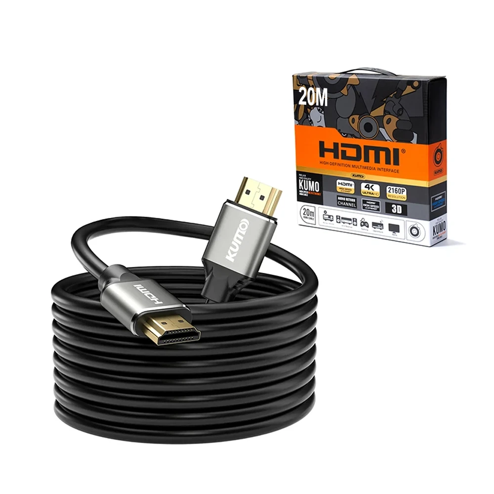Cable HDMI de 20M Kumo STA-AHD02-20M Cable HDMI de 20 Metros v2.0 Ultra HD 2160P 4K STA-ahd02-20M, Cable HDMI versión 2.0 4K@60hz de 18Gbps Ultra HD 2160p, 20 Metros, Audio Retorno ARC,  Fast Ethernet, Conector Gold Plated - Kumo