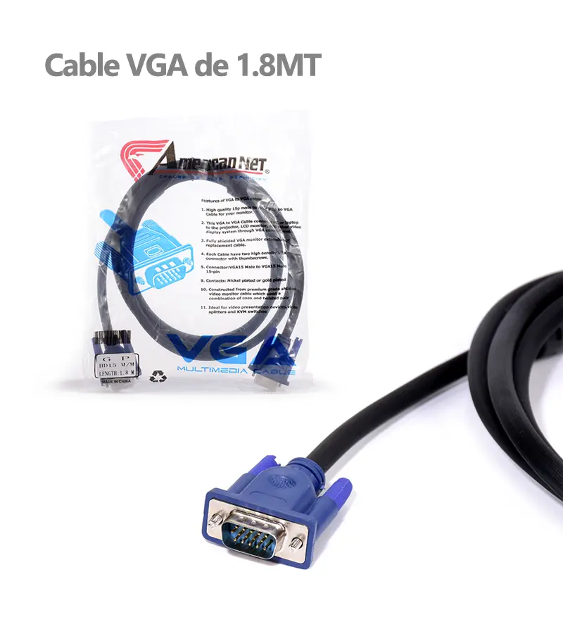 Cable VGA de 1.8 Metros - Cabeza Azul - Filtro de Ferrita - Reforzado - American NET GP-070-180