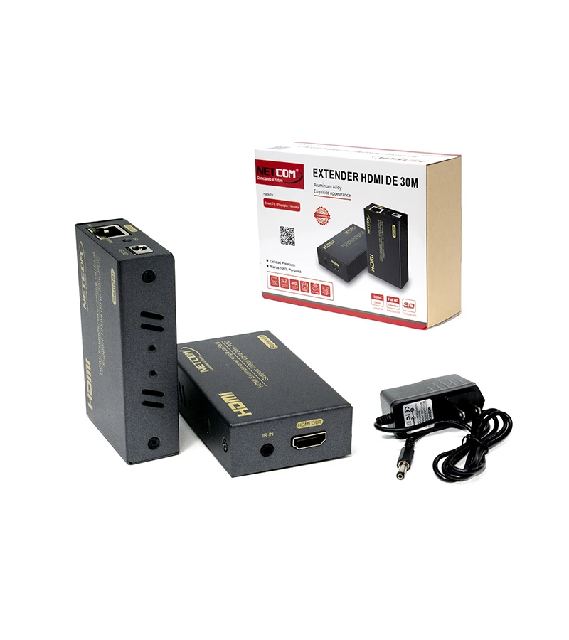 Extender HDMI POC Activo de 30MT por Cable UTP RJ45 Cat5e Cat6 Cat6A Netcom PE-EX0030