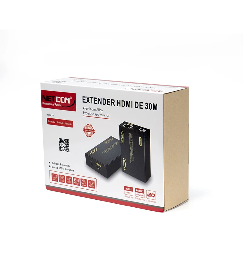 Extender HDMI POC Activo de 30MT por Cable UTP RJ45 Cat5e Cat6 Cat6A Netcom PE-EX0030