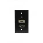 FacePlate HDMI VGA y Audio MiniPlug 3.5mm ACG WP-HVA Placa de Pared con HDMI +  VGA y Audio MiniPlug 3.5mm Color Negro, Base de Aluminio ACG WP-HVA