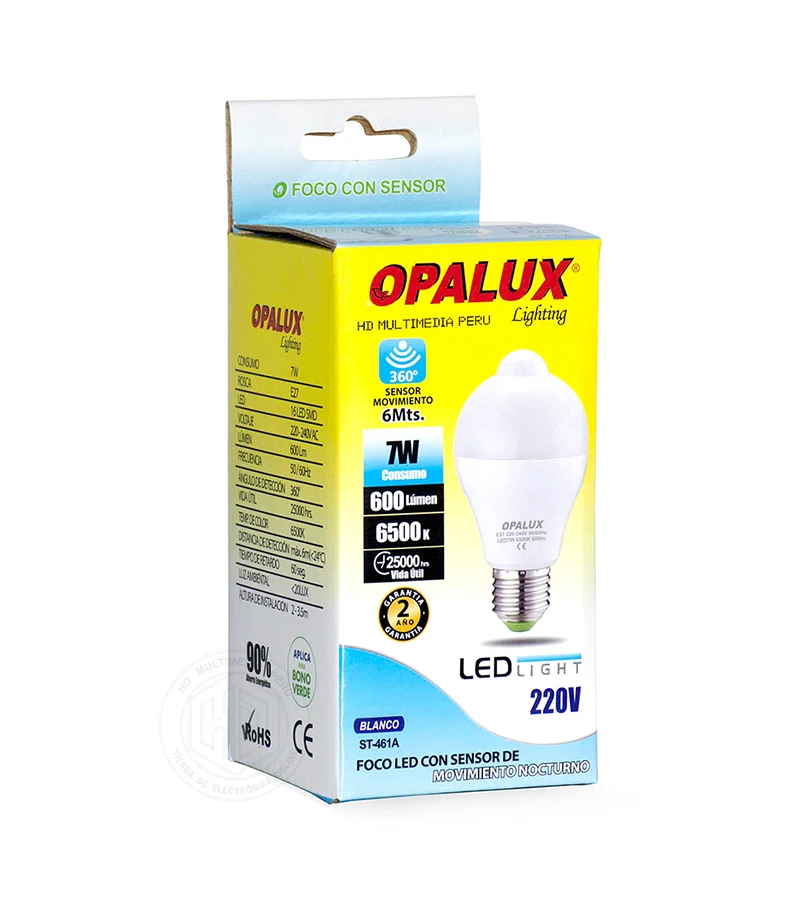 Foco LED de 7W de Luz Blanca con Sensor de Movimiento Opalux ST-461A