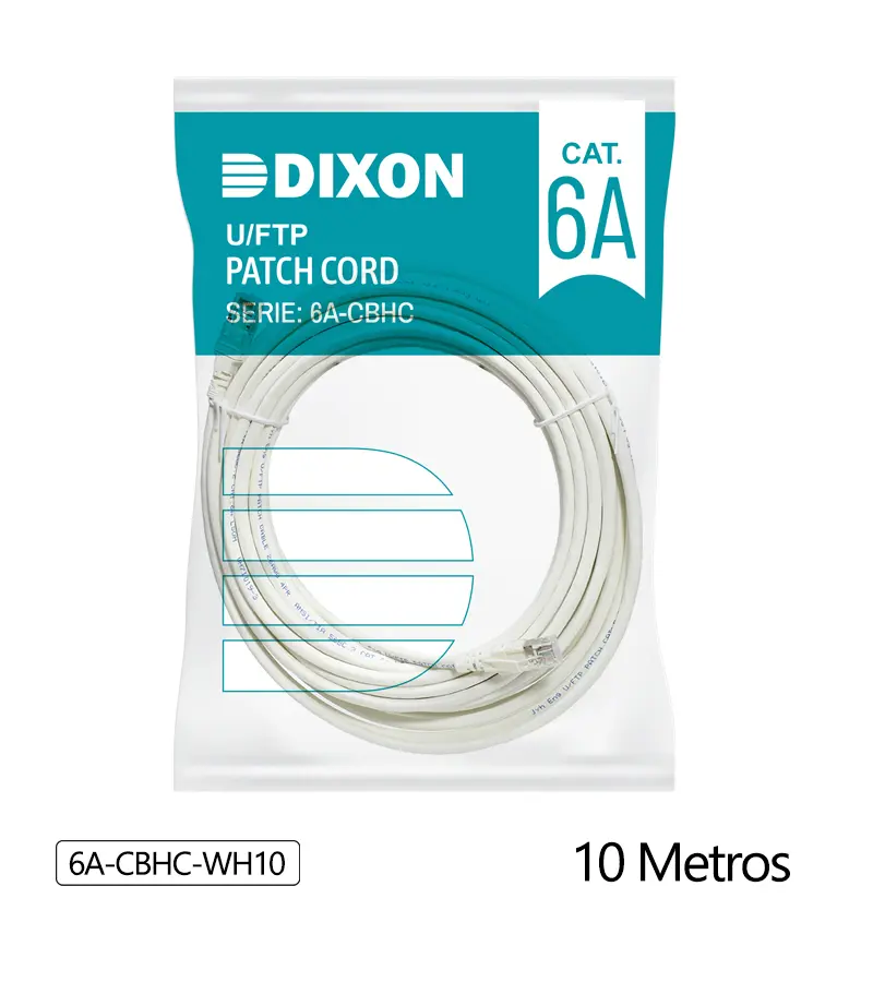 Cable Patch Cord Cat6A de 10mt, Color Blanco, Chaqueta LSZH, Dixon 6A-CBHC-WH10
