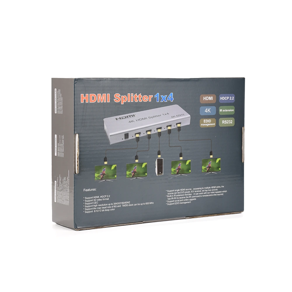 Splitter HDMI 1x4 v2 American NET GP192-4SV2-4K Multiplexor HDMI de 1 Entrada con 4 Salidas 4K 2160p Compatible con Full HD, Divisor HDMI 1x4 v2.0 American NET | UltraHD 2160p