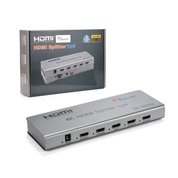 Splitter HDMI 1x4 v2 American NET GP192-4SV2-4K Multiplexor HDMI de 1 Entrada con 4 Salidas 4K 2160p Compatible con Full HD, Divisor HDMI 1x4 v2.0 American NET | UltraHD 2160p