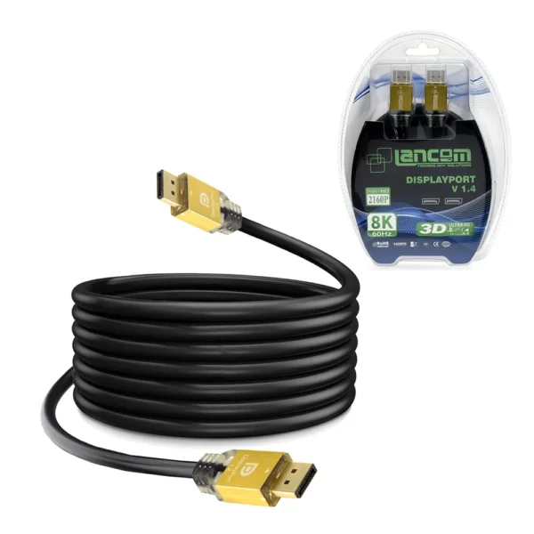 Cable DisplayPort de 5 Metros v1.4 Lancom ZZ-DPTDP4K-5M Soporta Resoluciones 8K@60Hz 4K@144Hz  - 32.4Gbps  - HDR - 3D