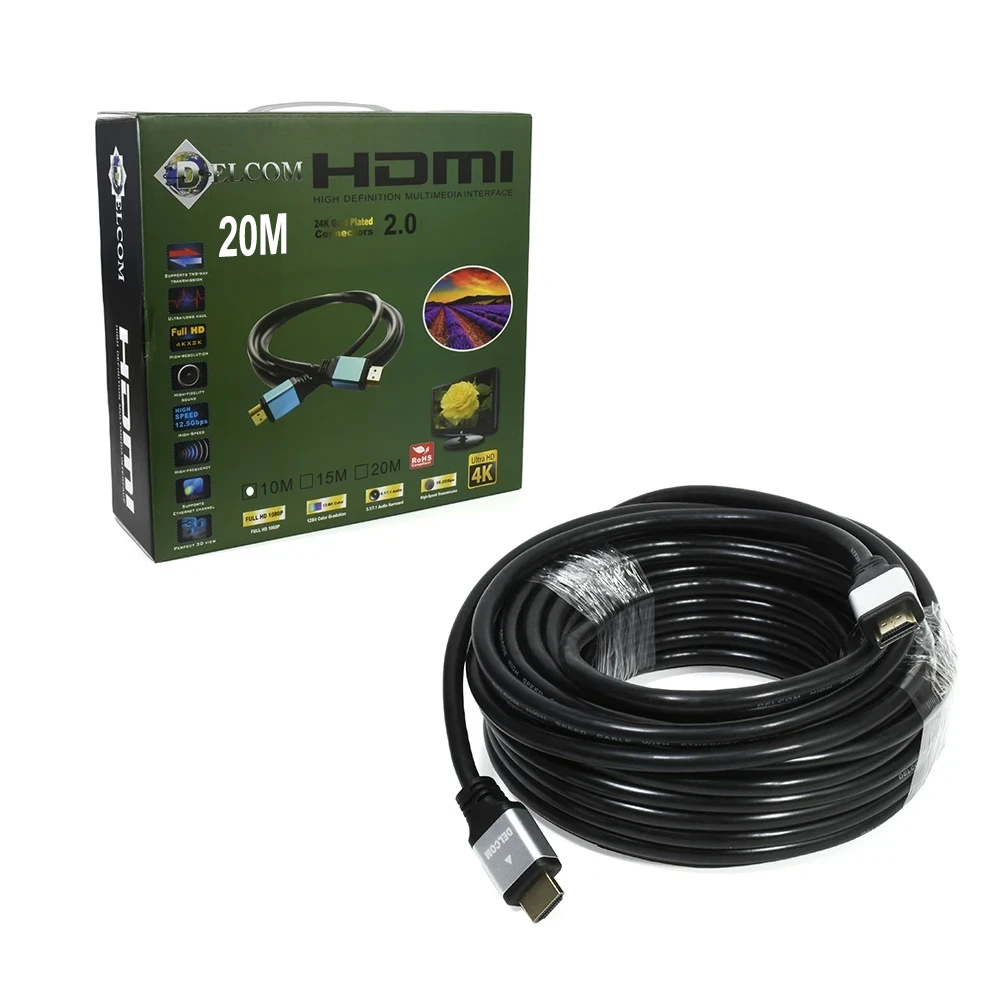 Cable HDMI de 20M 4K Ultra HD Delcom DCHD045 Cable HDMI de 20 Metros con Cabeza de Aluminio v2.0 4K UltraHD 2160p Delcom DCHD045