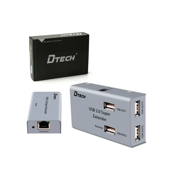 Extender USB RJ45 de 50M Activo Dtech DT-7014A Extender USB 2.0 por RJ45 Cat5e Cat6 hasta 50M via UTP Cat5e Cat6 con 4 salidas USB 2.0 Dtech GP-DT7014A